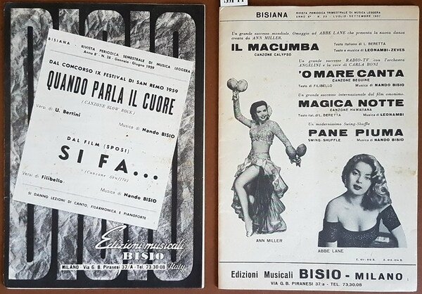 N. 2 spartiti musicali: 1) QUANDO PARLA IL QUORE (canzone …