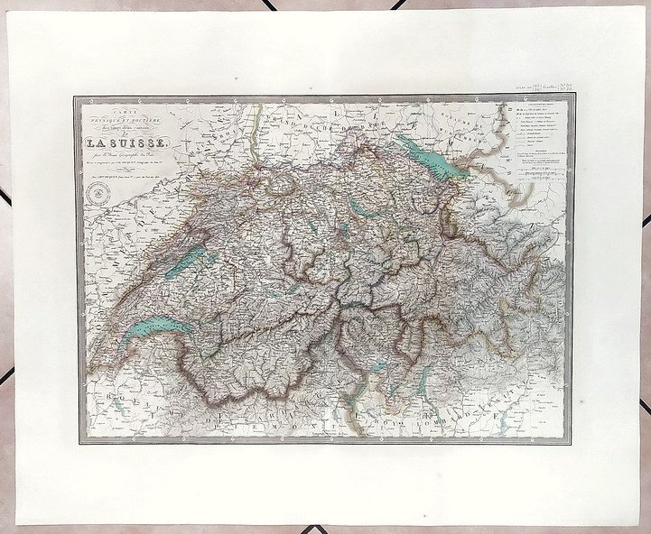 CARTE PHISIQUE ET ROUTIERE des vings-deux cantons de LA SUISSE