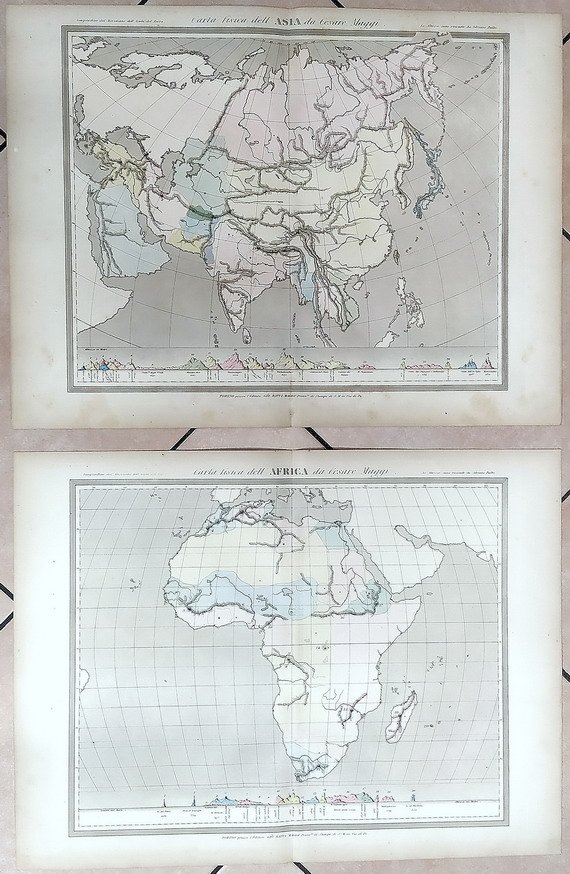 N. 2 CARTE FISICHE DELL'ASIA e DELL'AFRICA