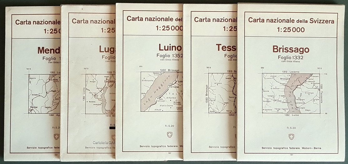 N. 5 carte nazionali della Svizzera 1 : 25000: BRISSAGO …