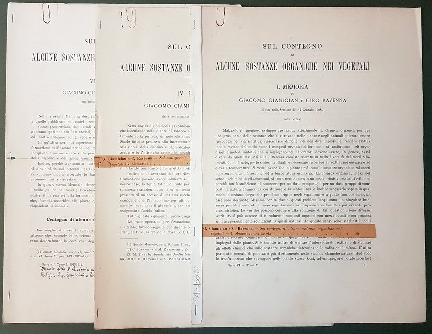 SUL CONTEGNO DI ALCUNE SOSTANZE ORGANICHE NEI VEGETALI (I., IV …