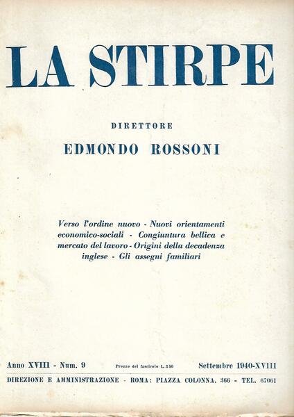 LA STIRPE - ANNO XVIII N. 9 - SETTEMBRE 1940