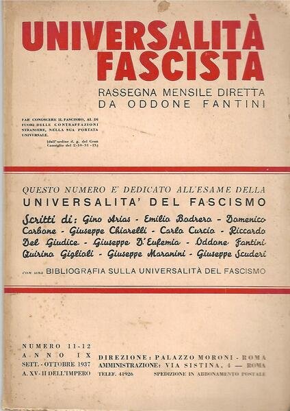 UNIVERSALITA' FASCISTA - ANNO IX N.11/12 S/O 1936