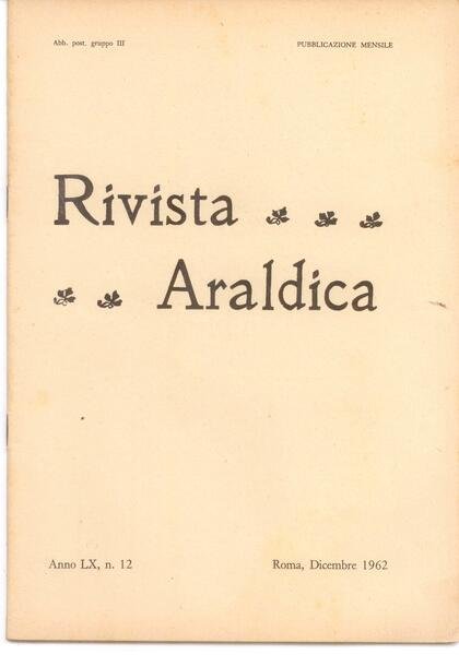 RIVISTA ARALDICA N. 12/1962 ANNO LX