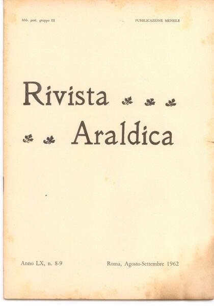 RIVISTA ARALDICA N. 8-9/1962 - ANNO LX