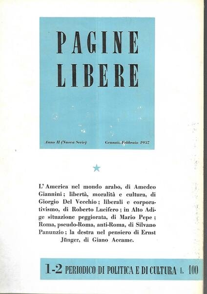 PAGINE LIBERE N.SERIE ANNO II COMPLETA 1957