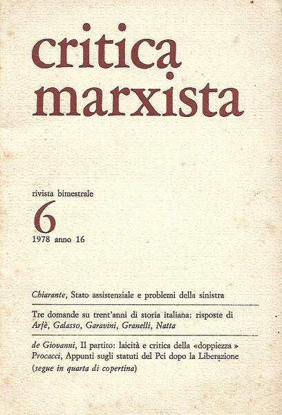 CRITICA MARXISTA ANNO 16 N.6 - NOV/DIC 1978