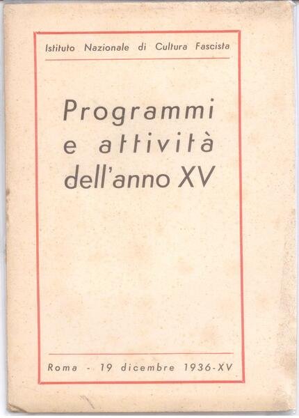 PROGRAMMI E ATTIVITA' DELL'ANNO XV