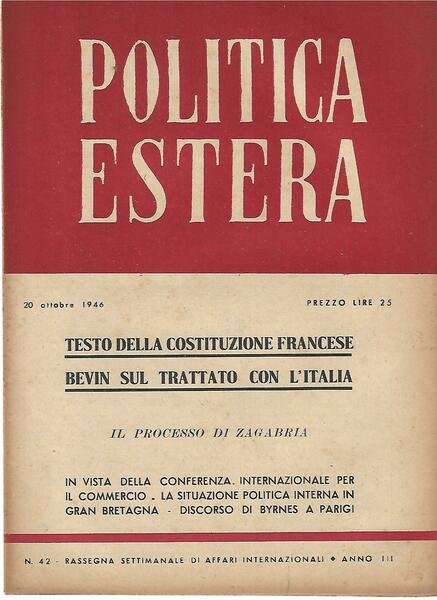 POLITICA ESTERA ANNO III N. 42 - 20 OTTOBRE 1946