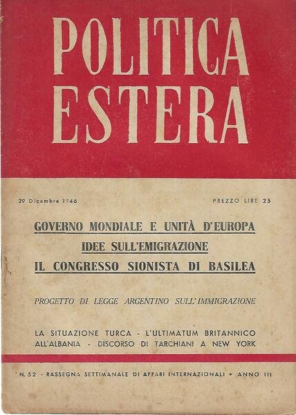 POLITICA ESTERA ANNO III N. 52 - 29 DICEMBRE 1946