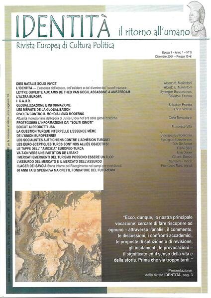 IDENTITA' RIVISTA EUROPEA DI CULTURA POLITICA N.0