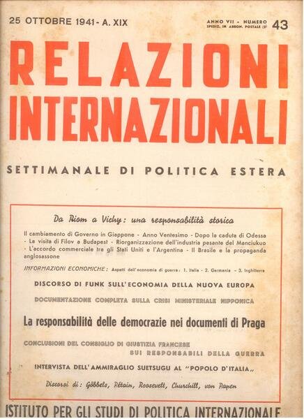 RELAZIONI INTERNAZIONALI ANNO VII N.43 25 OTT 1941