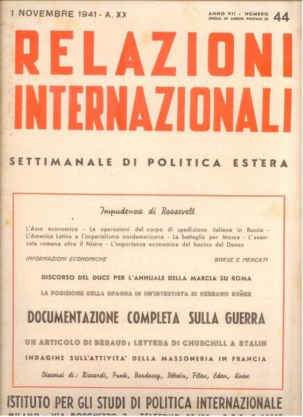 RELAZIONI INTERNAZIONALI ANNO VII N.44 1 NOV 1941