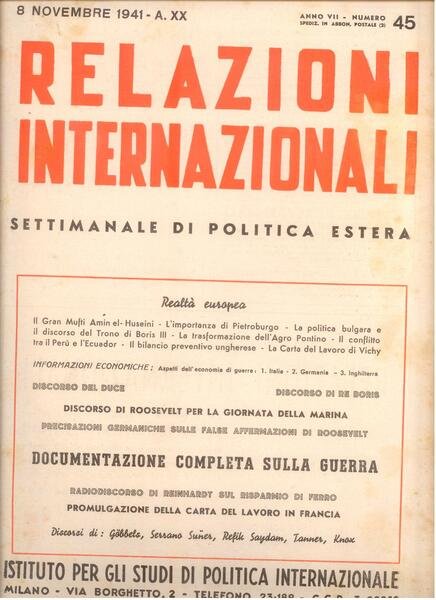 RELAZIONI INTERNAZIONALI ANNO VII N.45 8 NOV 1941