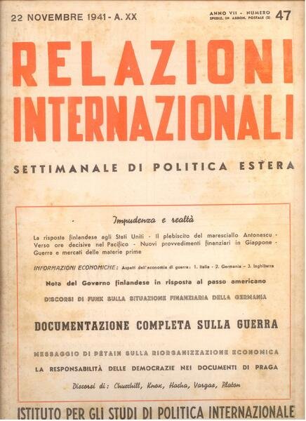 RELAZIONI INTERNAZIONALI ANNO VII N.47 22 NOV 1941