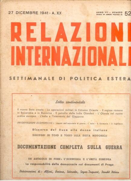 RELAZIONI INTERNAZIONALI ANNO VII N.52 27 DIC 1941