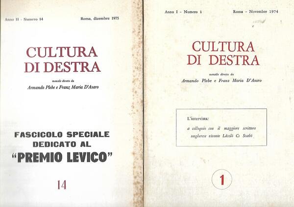 CULTURA DI DESTRA MENSILE - 14 NUMERI-12FASCICOLI