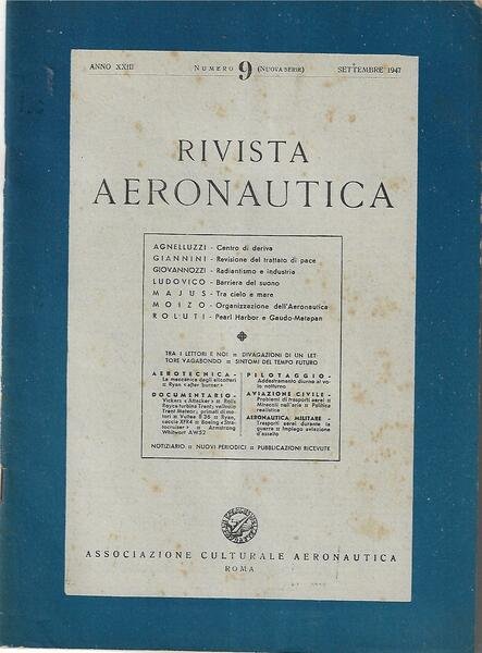 RIVISTA AERONAUTICA - ANNO XXIII-1947 N.9 SETTEMBRE