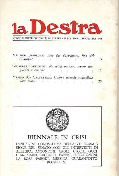 LA DESTRA - ANNO III N. 9 - SETT. 1973