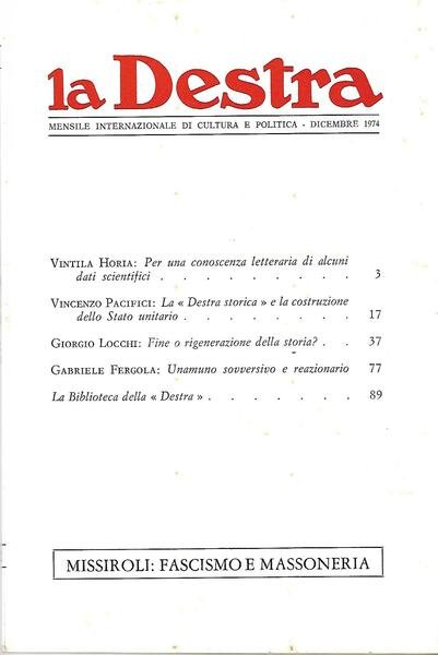 LA DESTRA - ANNO IV N. 12 - DICEMBRE 1974