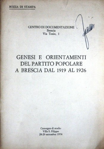 Genesi e orientamenti del Partito Popolare a Brescia dal 1919 …