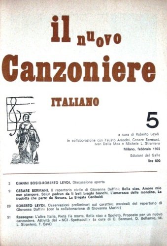Il nuovo canzoniere italiano. 5. A cura di Roberto Leydi …