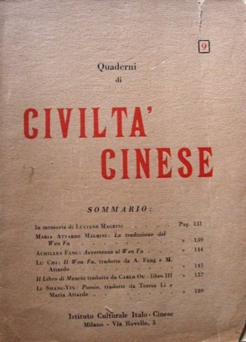 Quaderni di civiltà cinese. IX.