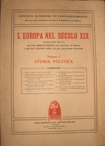 L’Europa nel secolo XIX. Volume I. Storia politica.