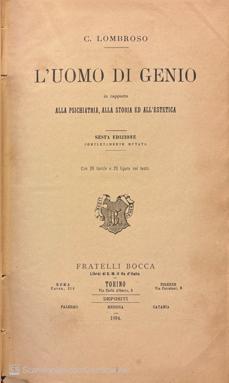 L'uomo di genio in rapporto alla psichiatria, alla storia ed … | Immagine principale