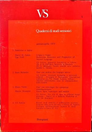 Quaderni di studi semiotici. Gennaio - aprile 1973. VS 4.