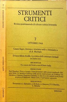 Strumenti critici 7. Ottobre 1968. Rivista quadrimestrale di cultura e …