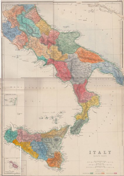 1860, Carta dell'Italia Centro-Meridionale colorata