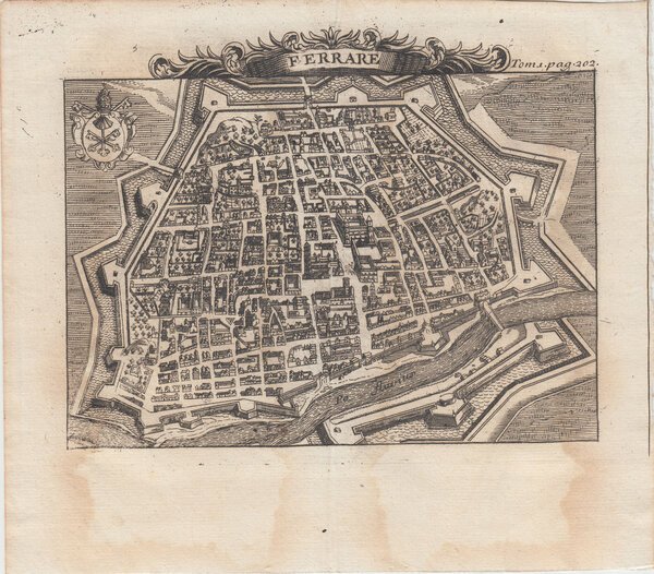 Carta o mappa di Ferrara, 1707
