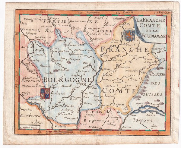 Mappa Della Borgogna, Bourgogne, Champagne Francia 1707