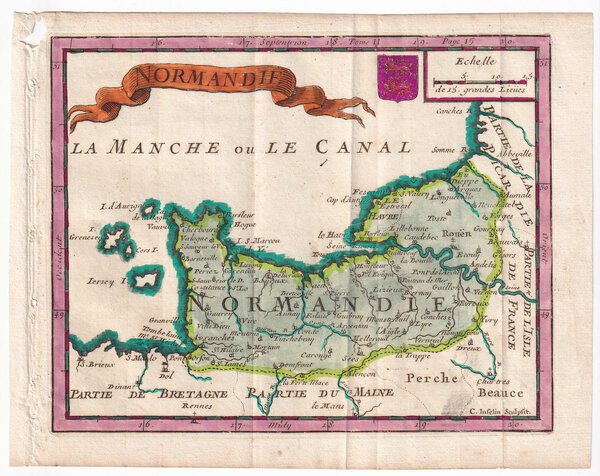 Mappa della Normandia Francia 1707