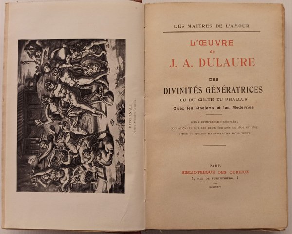 L'Oeuvre. Des divinites generatrices. Ou du culte de Phallos.