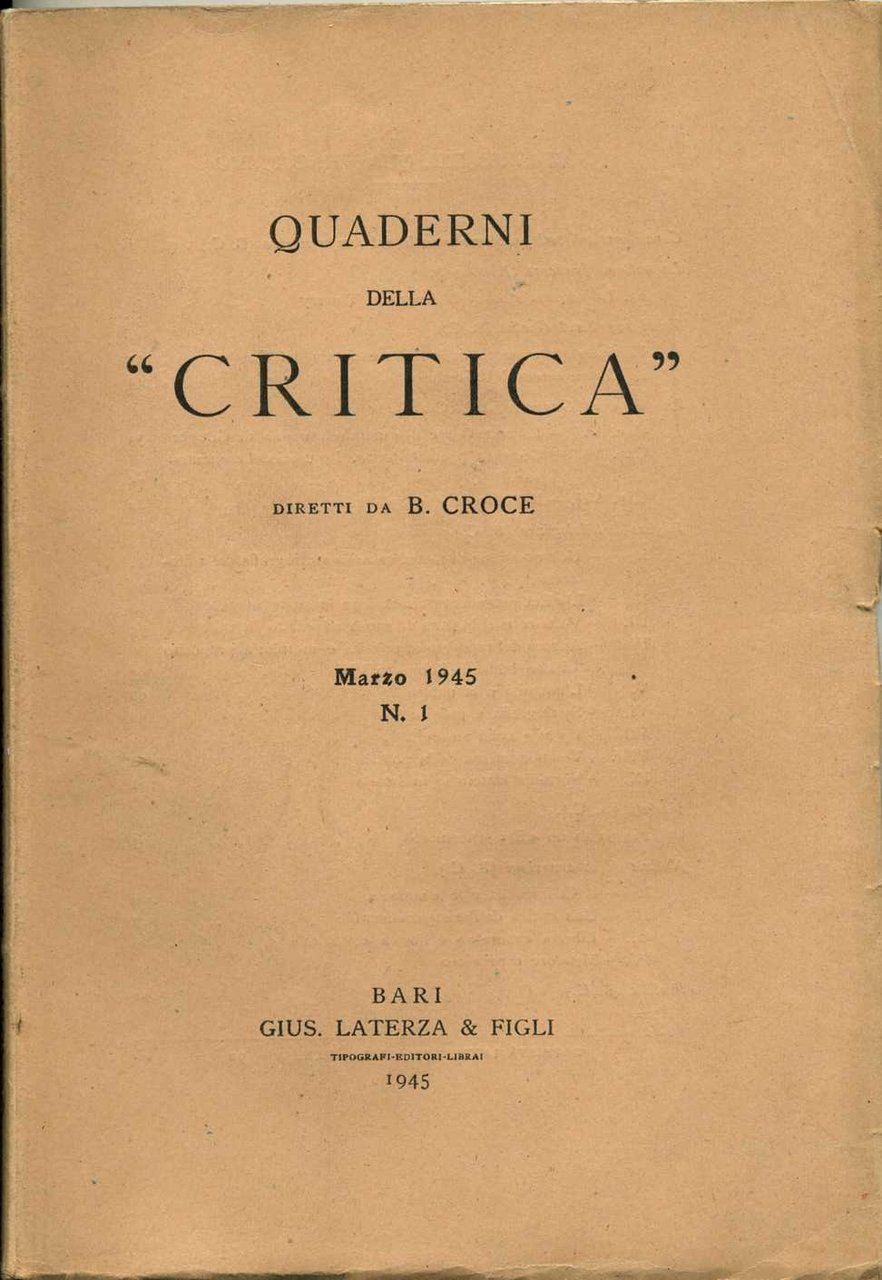 quaderni della critica n.1 marzo 1945 benedetto croce