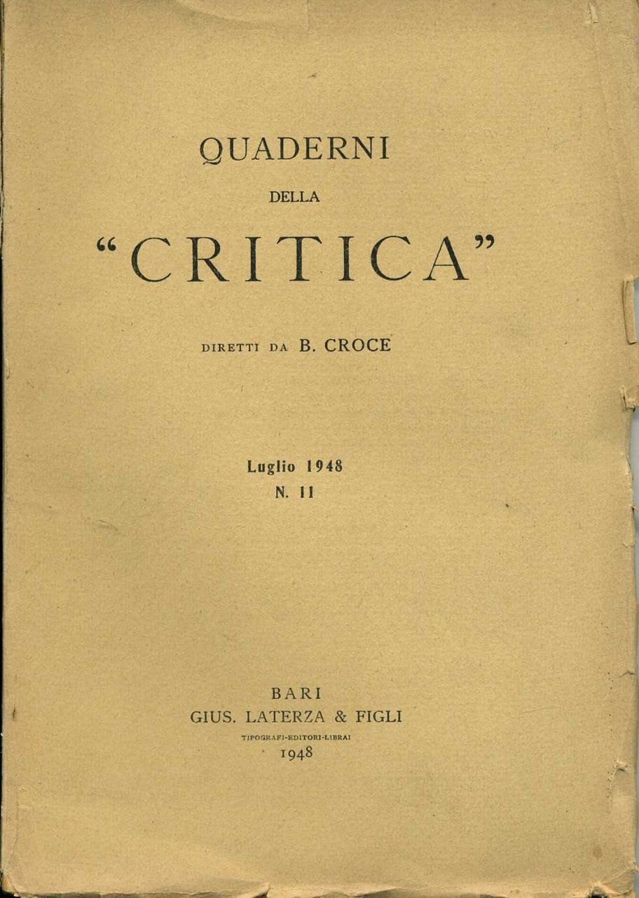 quaderni della critica n. 11 luglio 1948 benedetto croce