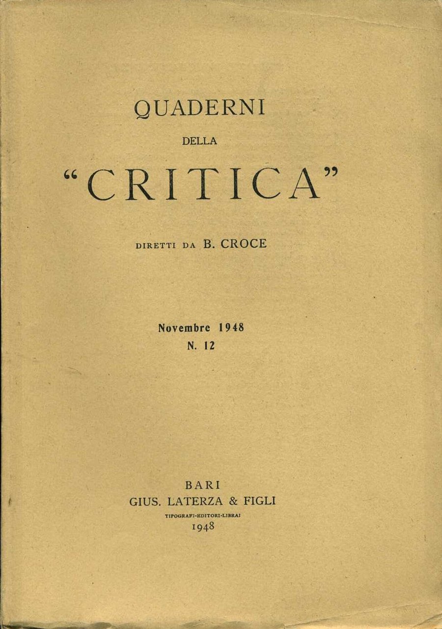 quaderni della critica n. 12 novembre 1948 benedetto croce