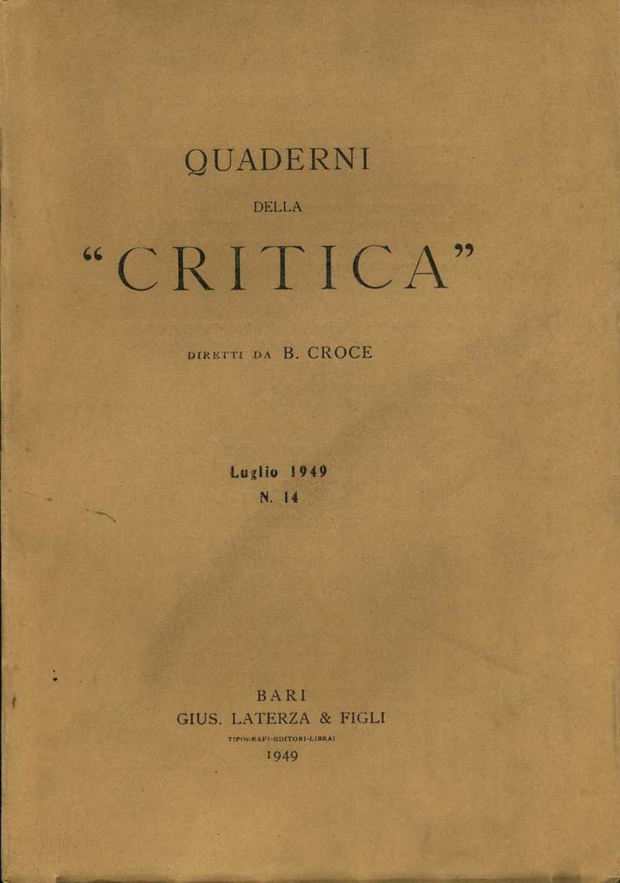 quaderni della critica n. 14 luglio 1949 benedetto croce