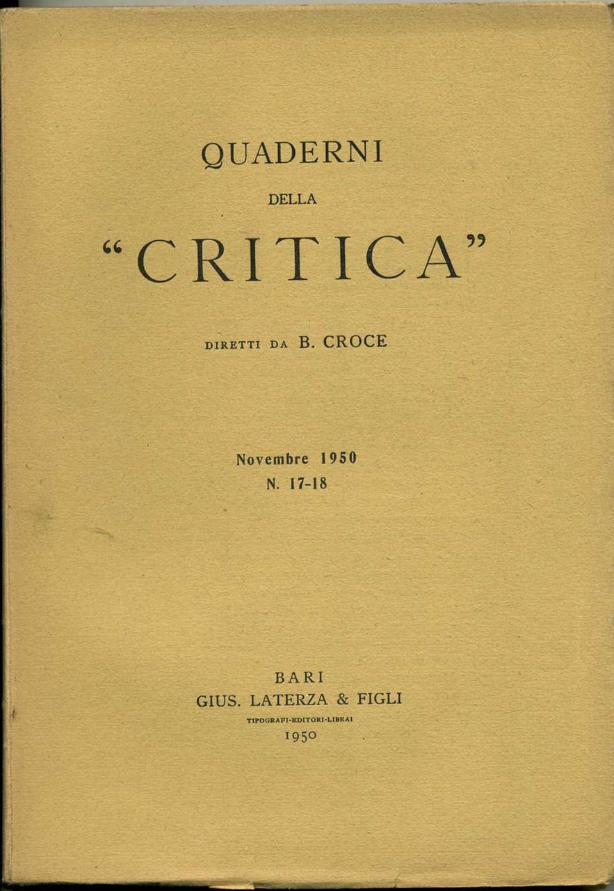 quaderni della critica n.17-18 novembre 1950 benedetto croce