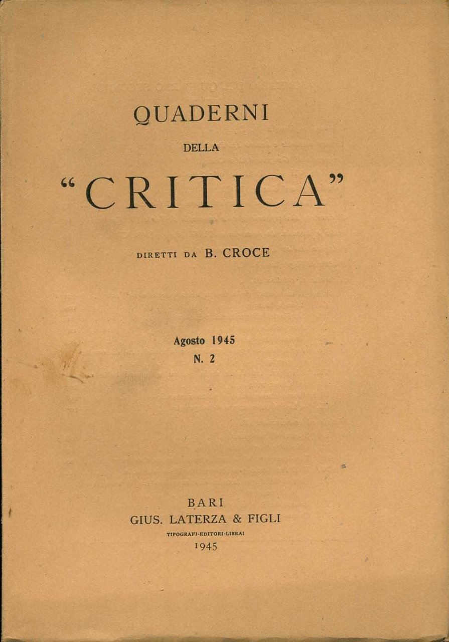 quaderni della critica n.2 agosto 1945 benedetto croce