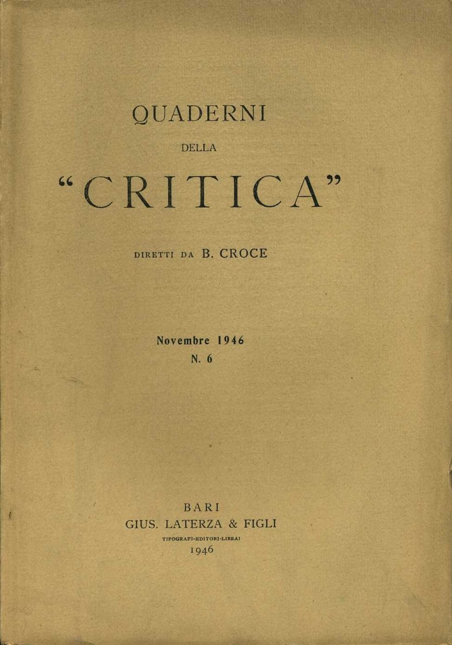 quaderni della critica n.6 novembre 1946 benedetto croce