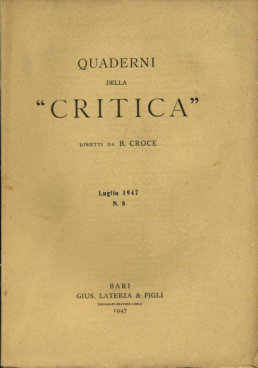 quaderni della critica n.8 luglio 1947 benedetto croce