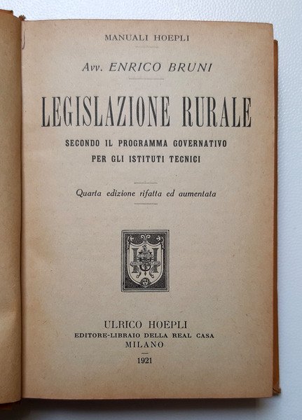 Legislazione rurale secondo il programma governativo per gli istituti tecnici. …