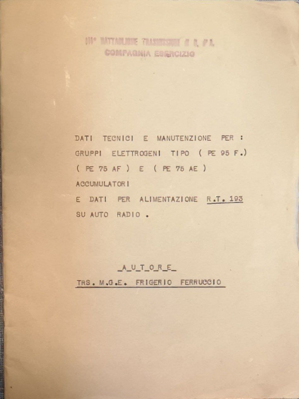 Dati tecnici e manutenzione per: gruppi elettrogeni tipo (pe 95 …