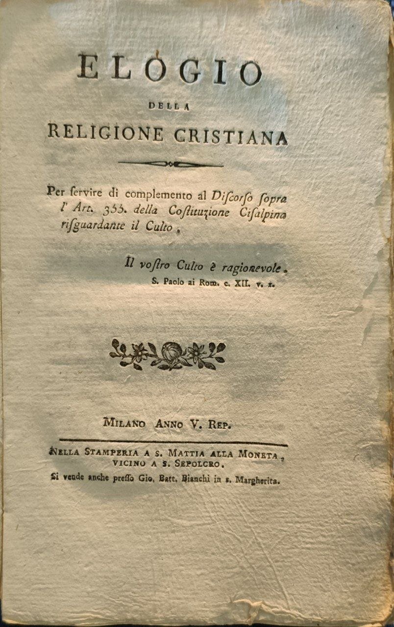 Elogio della religione cristiana, per servire di complemento al Discorso … | Immagine principale