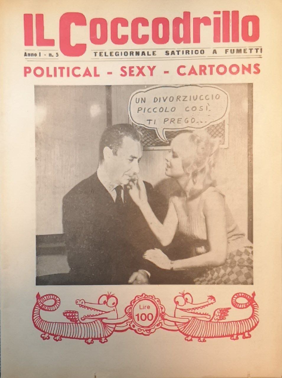 Il coccodrillo: telegiornale satirico a fumetti. Anno I, N. 5.