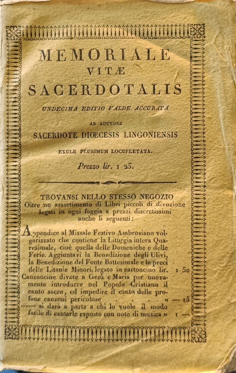 Memoriale vitæ sacerdotalis. Undecima editio valde accurata. | Immagine principale