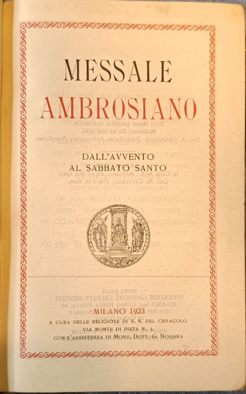 Messale Ambrosiano. Dall'Avvento al sabbato santo | Immagine principale